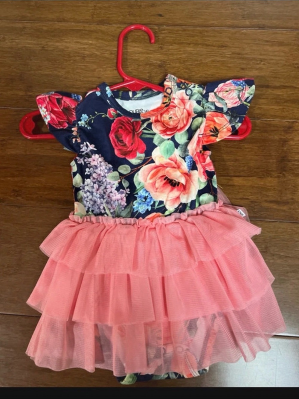 Floral Navy and Coral Ruffle Tulle Kids Dress